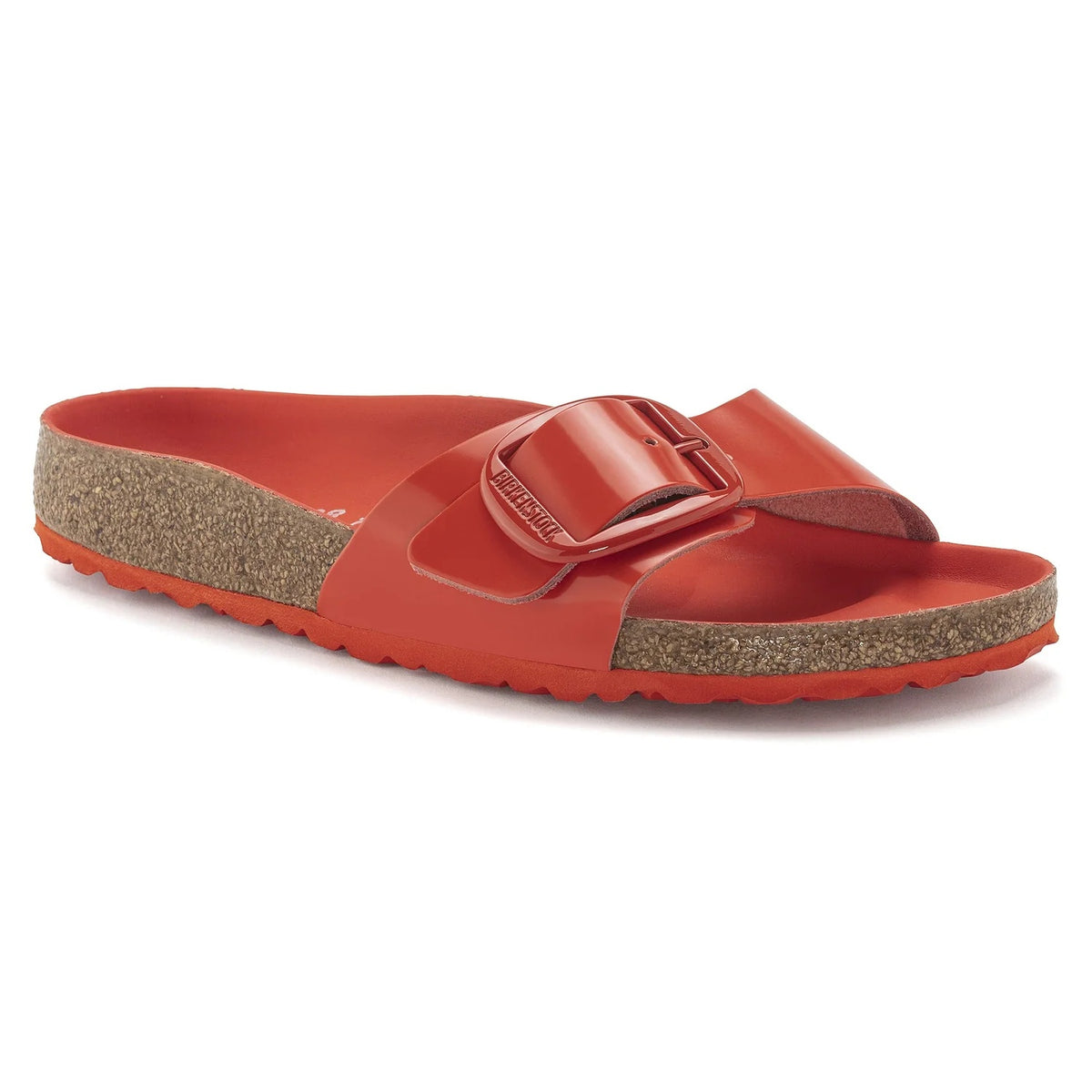 Birkenstock Madrid Big Buckle Natural Leather Sandals - Patent High Shine Tomato - 1024276 - Narrow