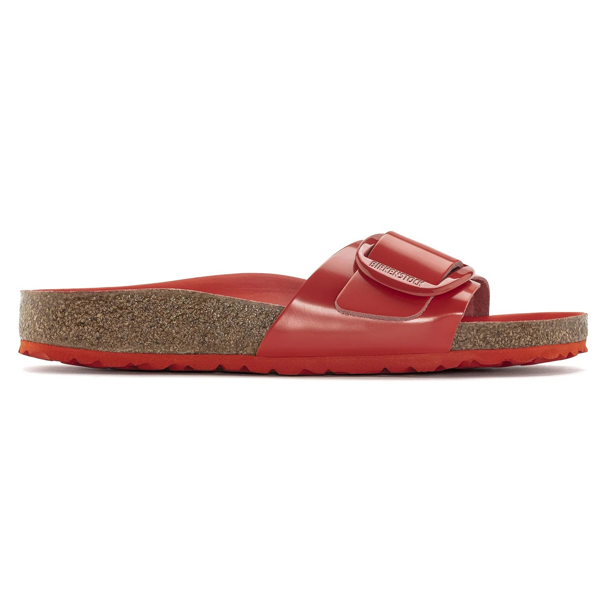 Birkenstock Madrid Big Buckle Natural Leather Sandals - Patent High Shine Tomato - 1024276 - Narrow