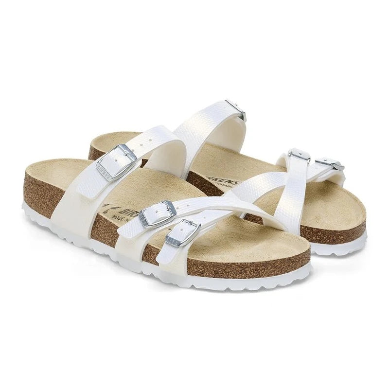 Birkenstock Franca Embossed Birko-Flor Sandals - Shiny Lizard White - 1026461 - Regular