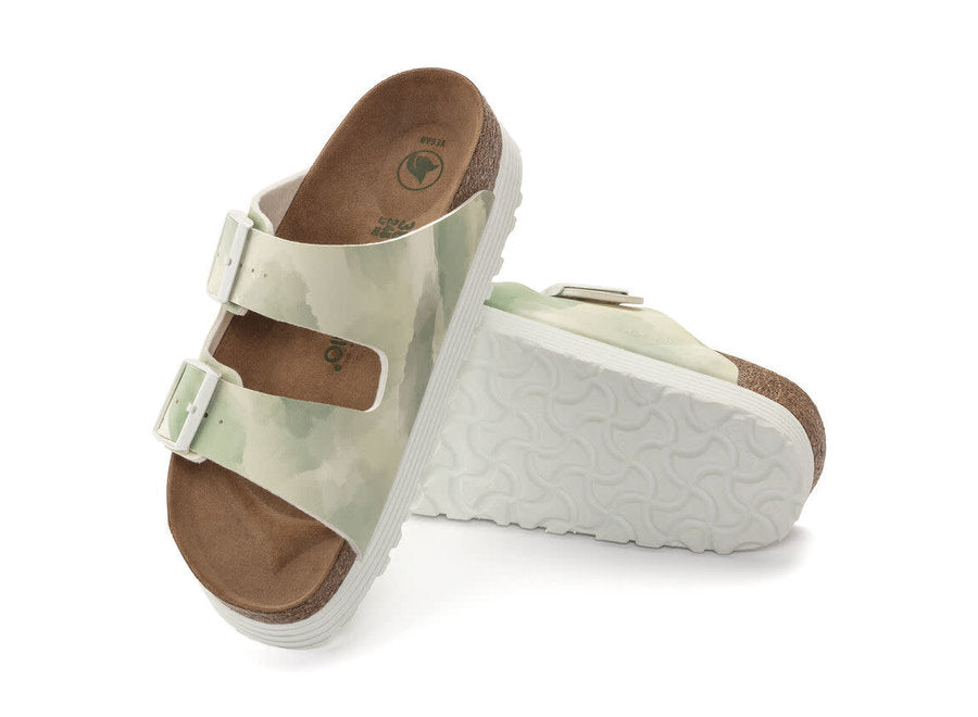 BIRKENSTOCK ARIZONA PLATFORM VEGAN WATERCOLOR KHAKI BIRKI FLOR NARROW