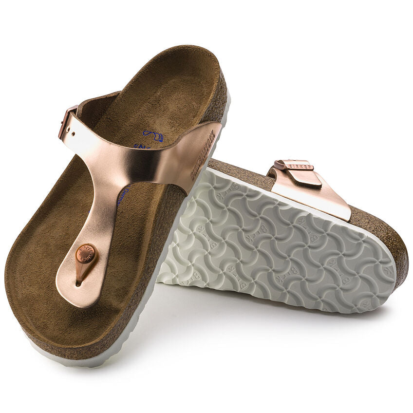 BIRKENSTOCK GIZEH SOFT FOOTBED METALLIC COPPER LEATHER