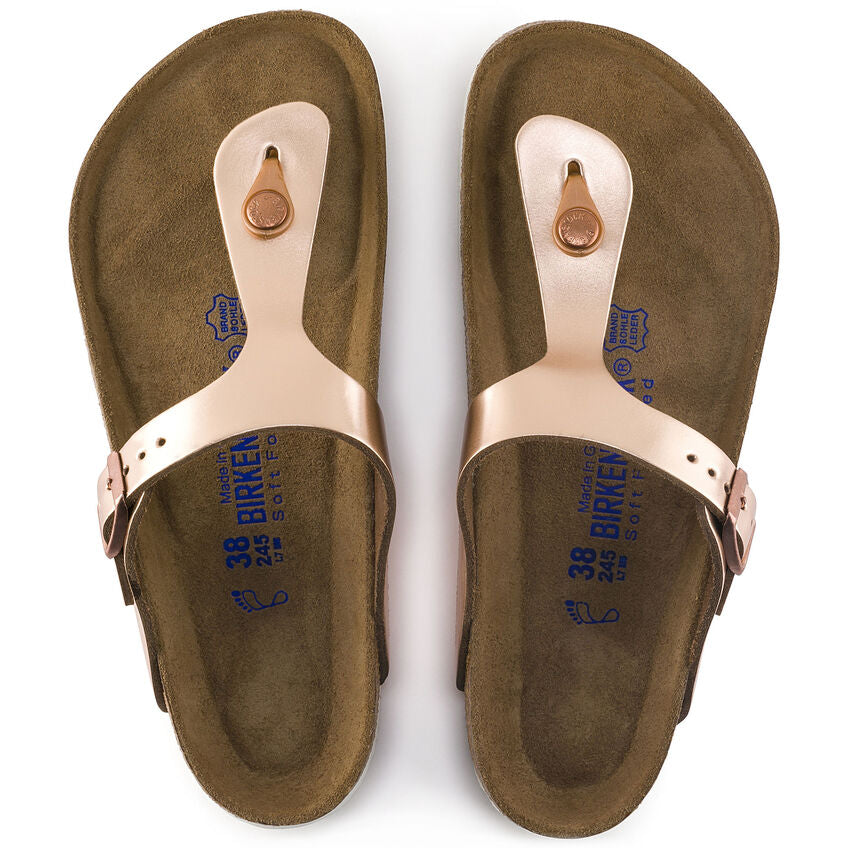 BIRKENSTOCK GIZEH SOFT FOOTBED METALLIC COPPER LEATHER