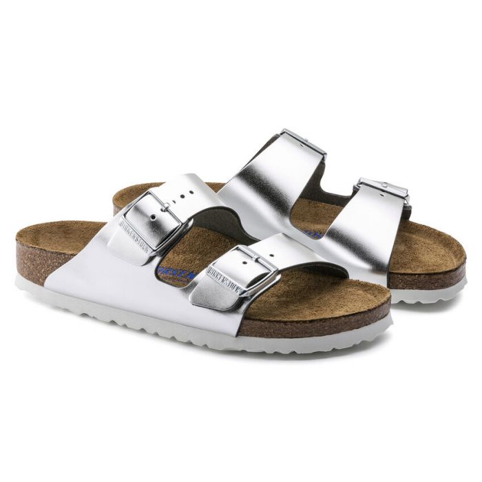 BIRKENSTOCK ARIZONA SOFT FOOTBED METALLIC SILVER LEATHER REGULAR