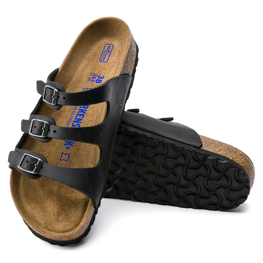 BIRKENSTOCK FLORIDA SOFT FOOTBED BLACK OIL LEATHER