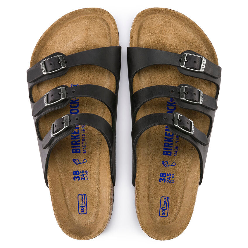 BIRKENSTOCK FLORIDA SOFT FOOTBED BLACK OIL LEATHER