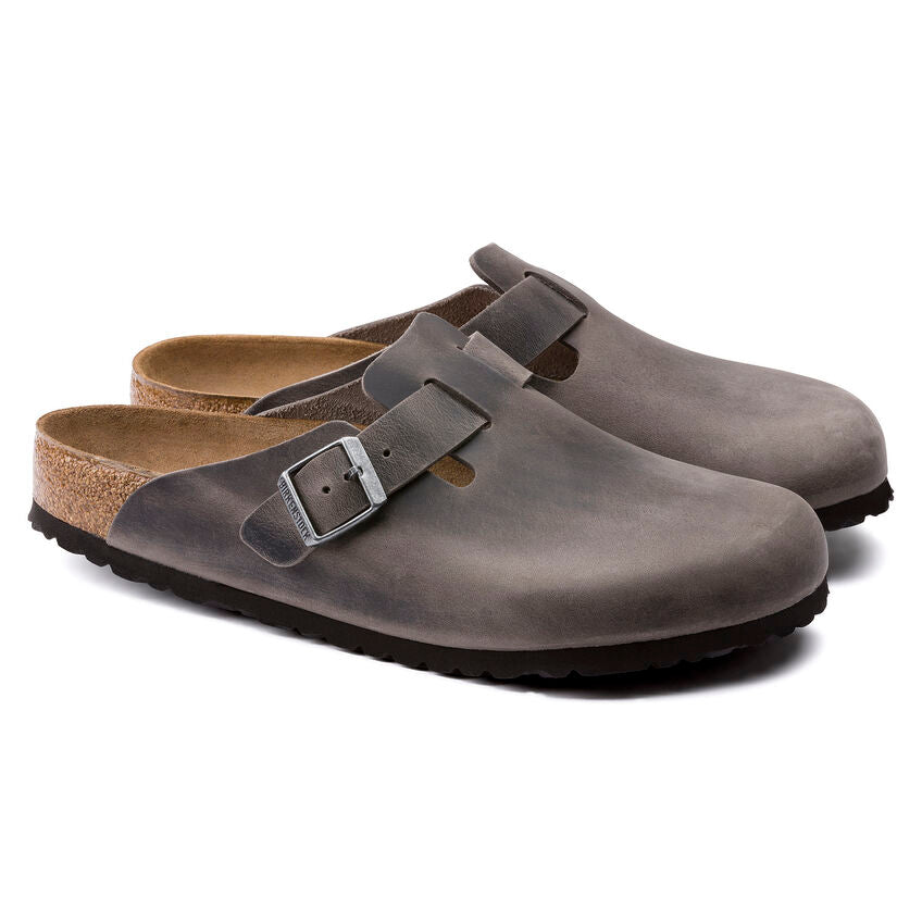 BIRKENSTOCK BOSTON SOFT FOOTBED IRON OIL LEATHER NARROW