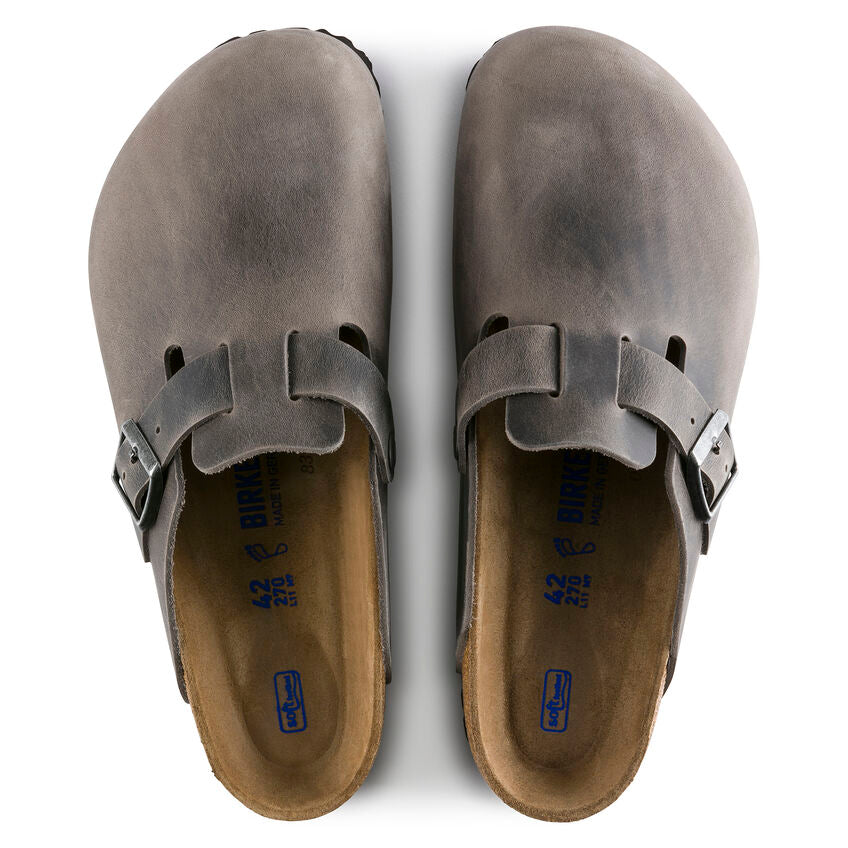 BIRKENSTOCK BOSTON SOFT FOOTBED IRON OIL LEATHER NARROW