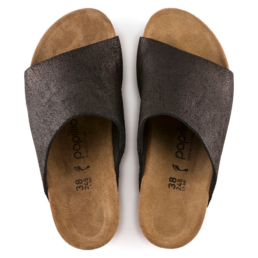 BIRKENSTOCK NAMICA WASHED BLACK LEATHER NARROW