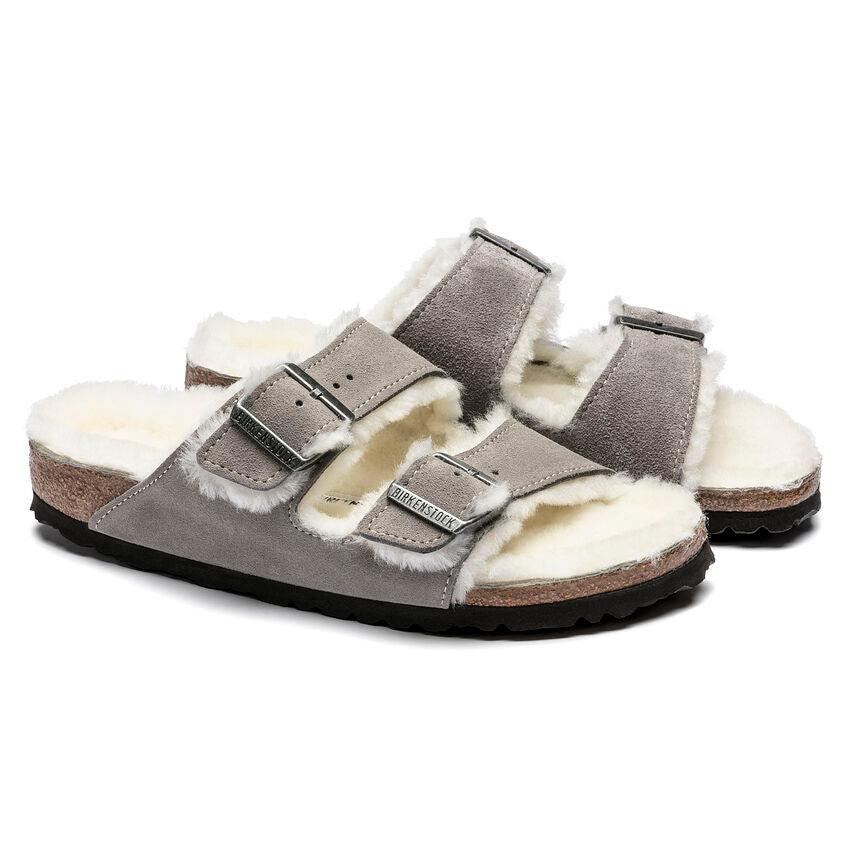 BIRKENSTOCK ARIZONA STONE SUEDE SHEARLING NARROW