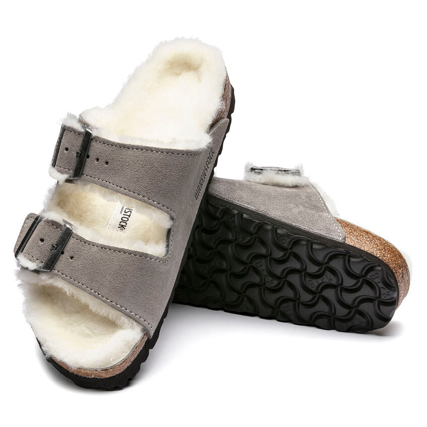 BIRKENSTOCK ARIZONA STONE SUEDE SHEARLING NARROW