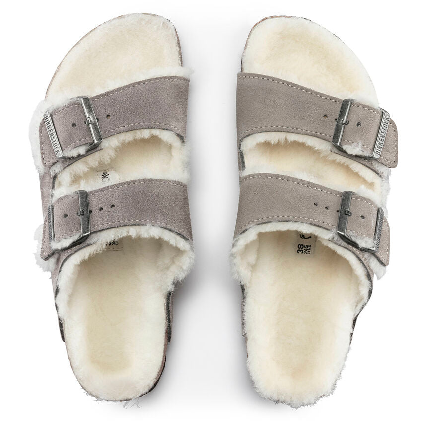 BIRKENSTOCK ARIZONA STONE SUEDE SHEARLING NARROW