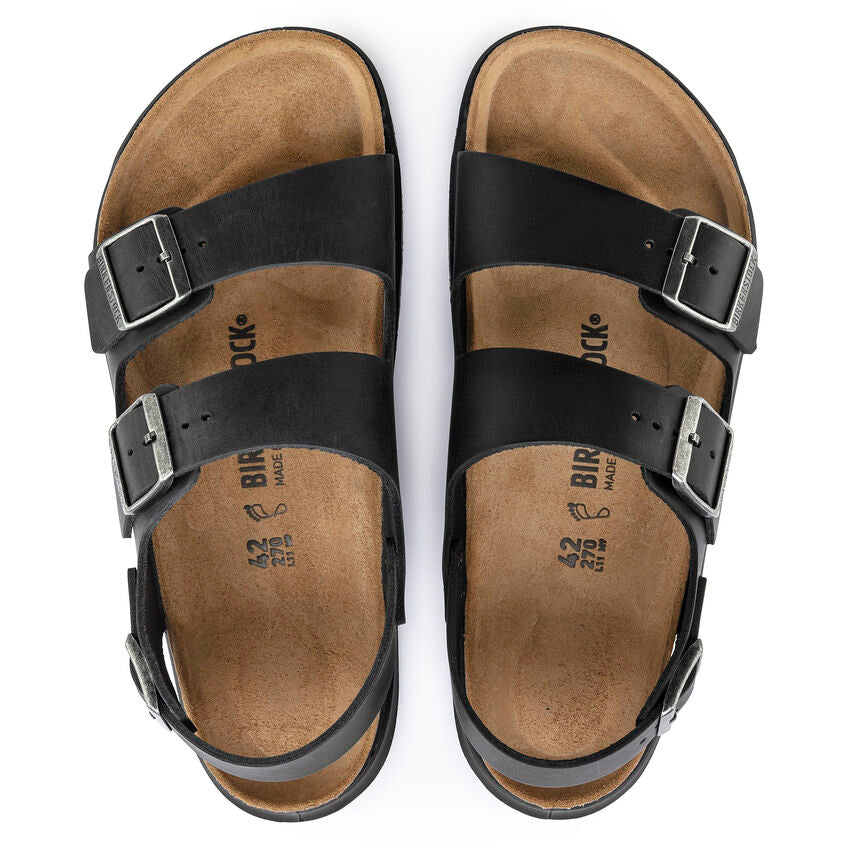 BIRKENSTOCK MILANO RUGGED BLACK OIL LEATHER REGULAR