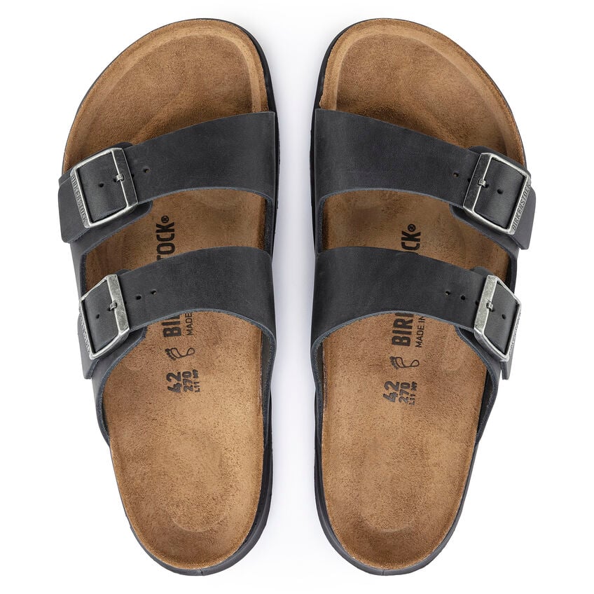 BIRKENSTOCK ARIZONA RUGGED BLACK OIL LEATHER REGULAR