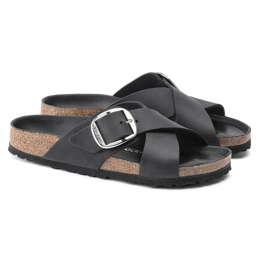 BIRKENSTOCK SIENA BIG BUCKLE BLACK OIL LEATHER NARROW