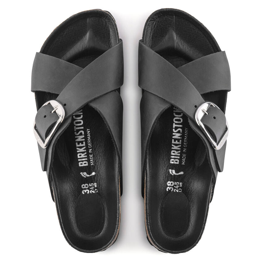 BIRKENSTOCK SIENA BIG BUCKLE BLACK OIL LEATHER NARROW