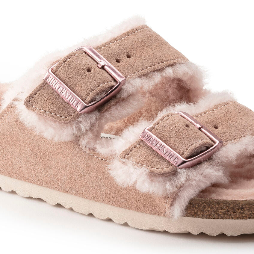 BIRKENSTOCK ARIZONA LIGHT ROSE SUEDE SHEARLING NARROW