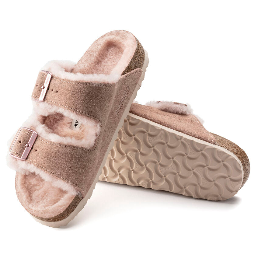 BIRKENSTOCK ARIZONA LIGHT ROSE SUEDE SHEARLING NARROW