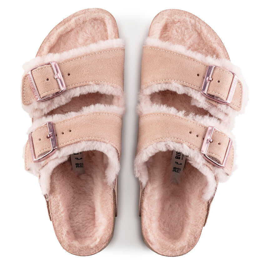 BIRKENSTOCK ARIZONA LIGHT ROSE SUEDE SHEARLING NARROW