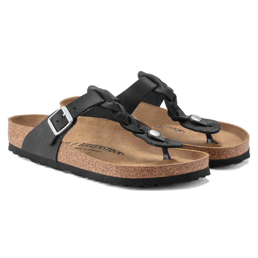 BIRKENSTOCK GIZEH BRAIDED BLACK OIL LEATHER REGULAR