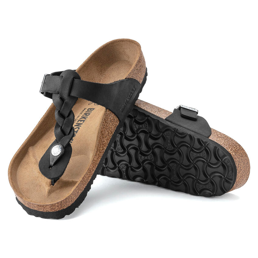 BIRKENSTOCK GIZEH BRAIDED BLACK OIL LEATHER REGULAR