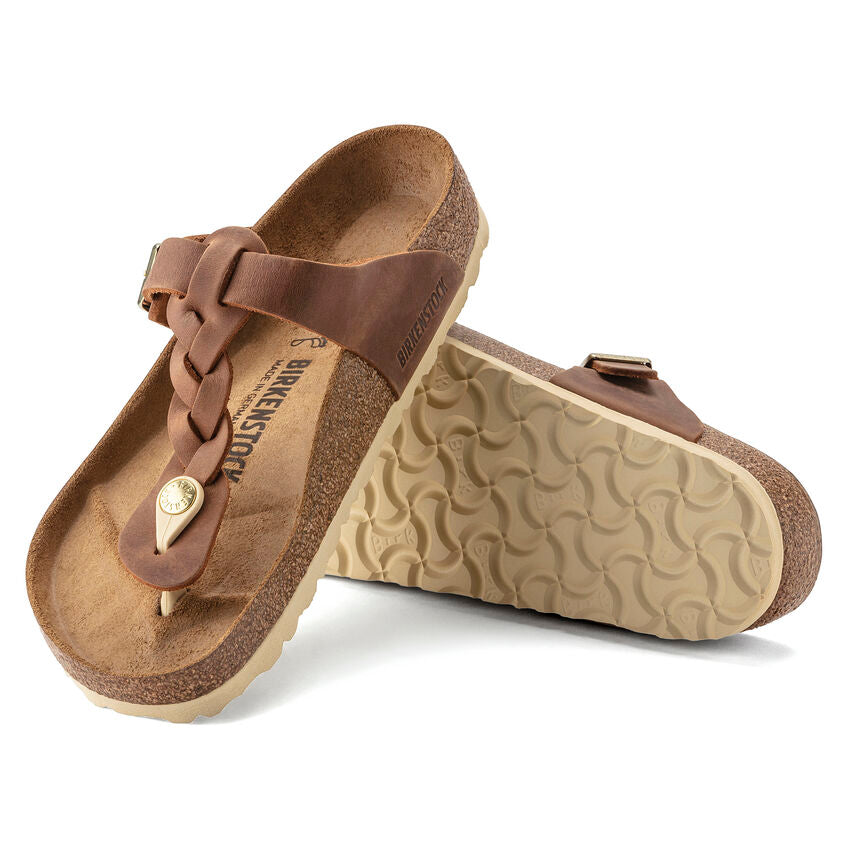 BIRKENSTOCK GIZEH BRAIDED COGNAC OIL LEATHER REGULAR