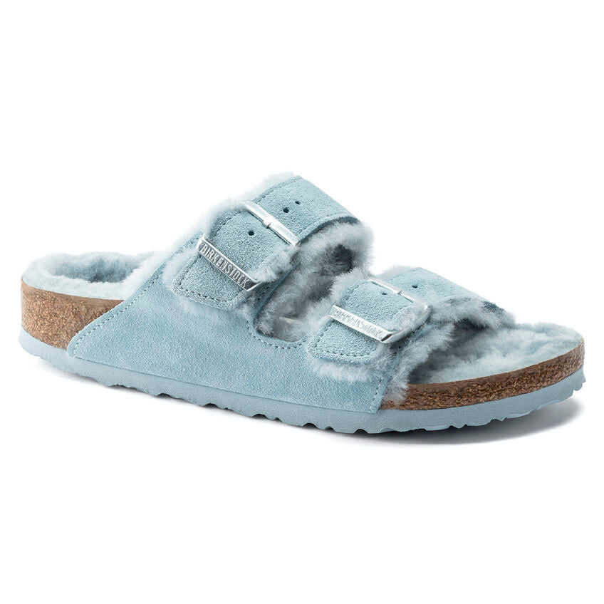 BIRKENSTOCK ARIZONA LIGHT BLUE SUEDE SHEARLING NARROW