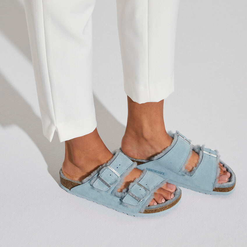 BIRKENSTOCK ARIZONA LIGHT BLUE SUEDE SHEARLING NARROW