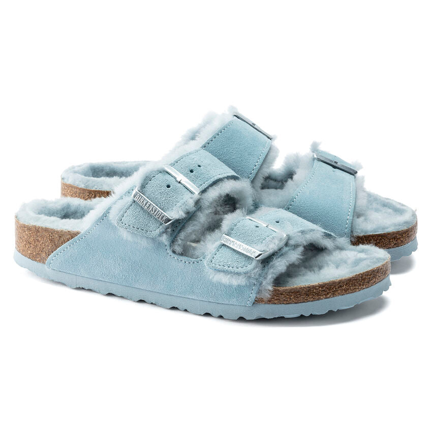 BIRKENSTOCK ARIZONA LIGHT BLUE SUEDE SHEARLING NARROW