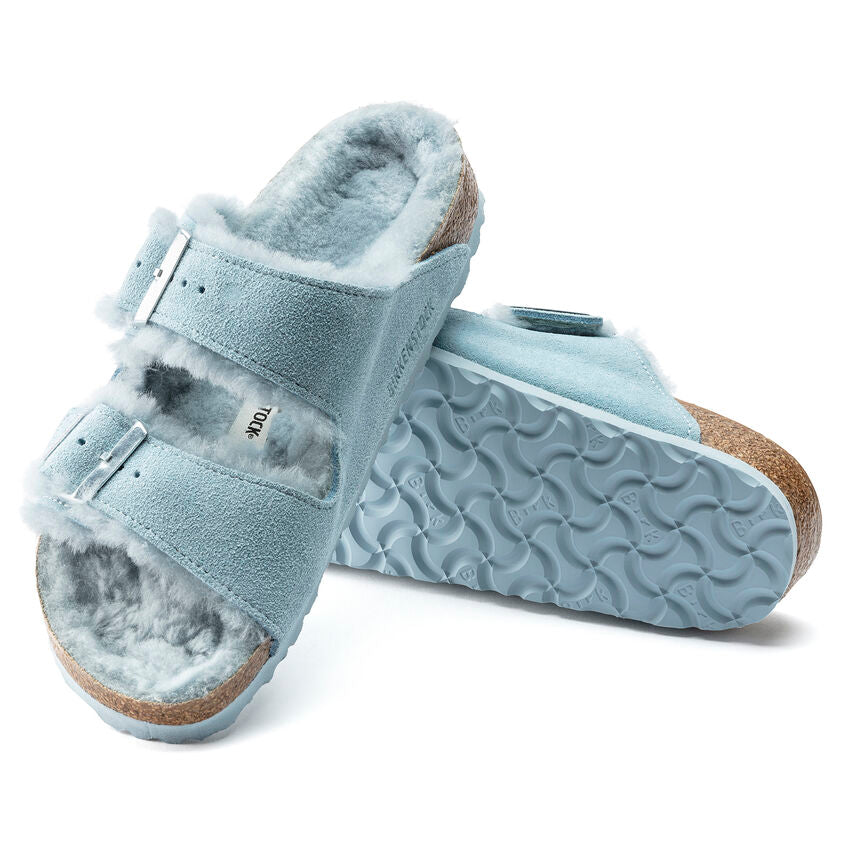 BIRKENSTOCK ARIZONA LIGHT BLUE SUEDE SHEARLING NARROW