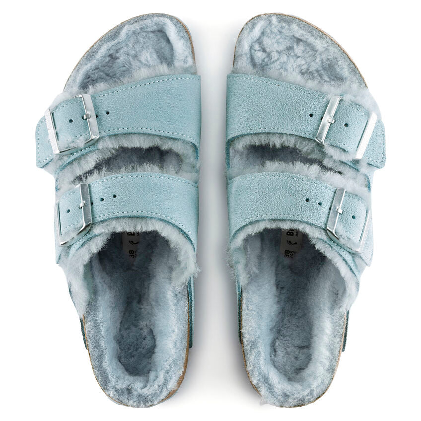 BIRKENSTOCK ARIZONA LIGHT BLUE SUEDE SHEARLING NARROW