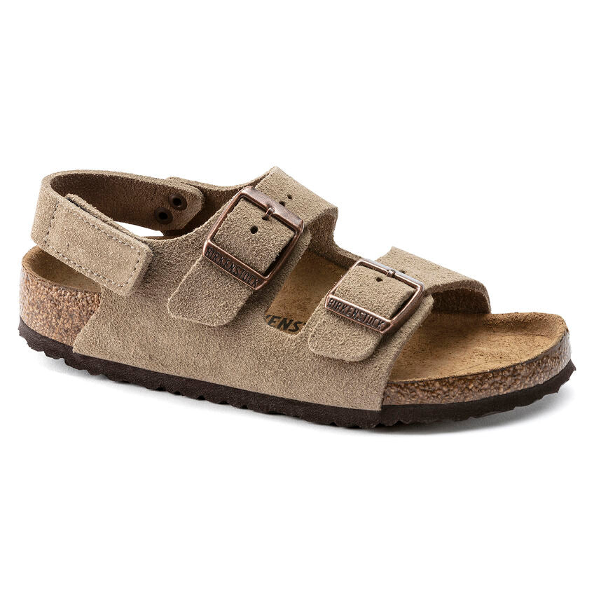 BIRKENSTOCK MILANO HOOK AND LOOP KID TAUPE SUEDE NARROW