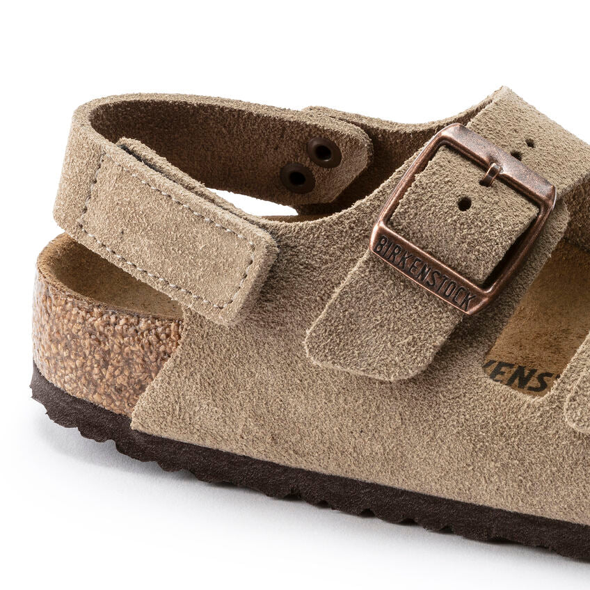 BIRKENSTOCK MILANO HOOK AND LOOP KID TAUPE SUEDE NARROW