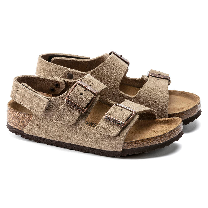 BIRKENSTOCK MILANO HOOK AND LOOP KID TAUPE SUEDE NARROW