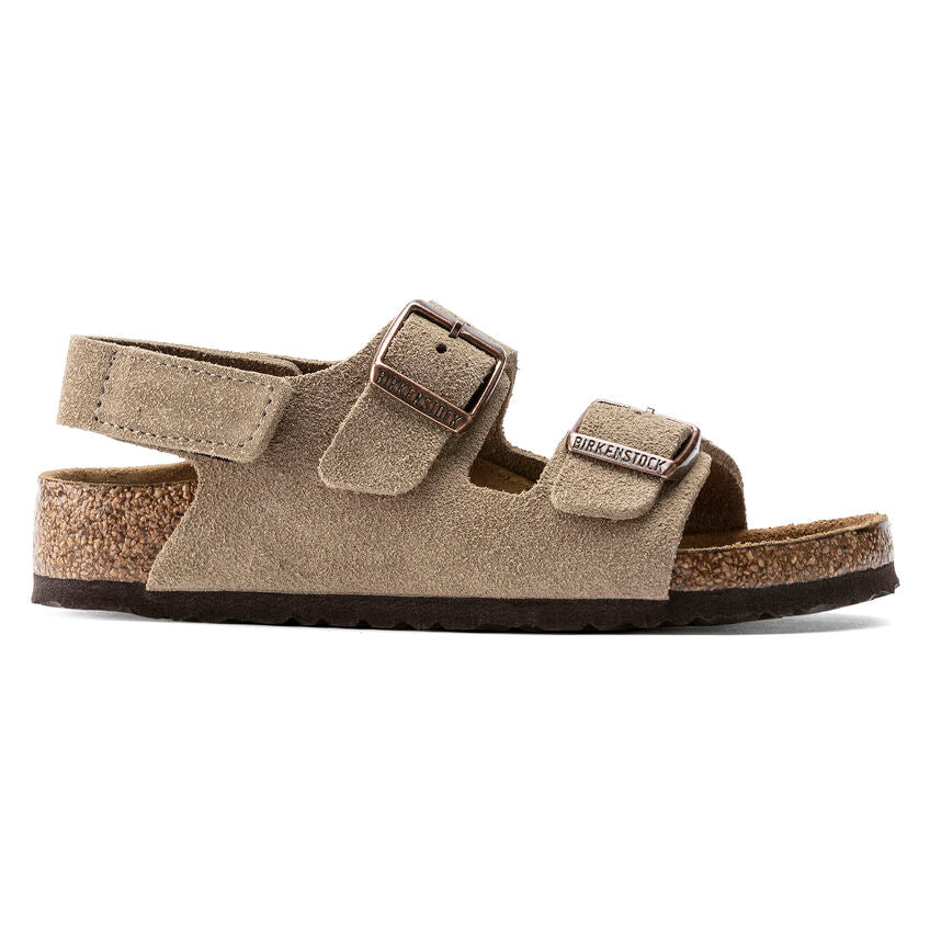 BIRKENSTOCK MILANO HOOK AND LOOP KID TAUPE SUEDE NARROW