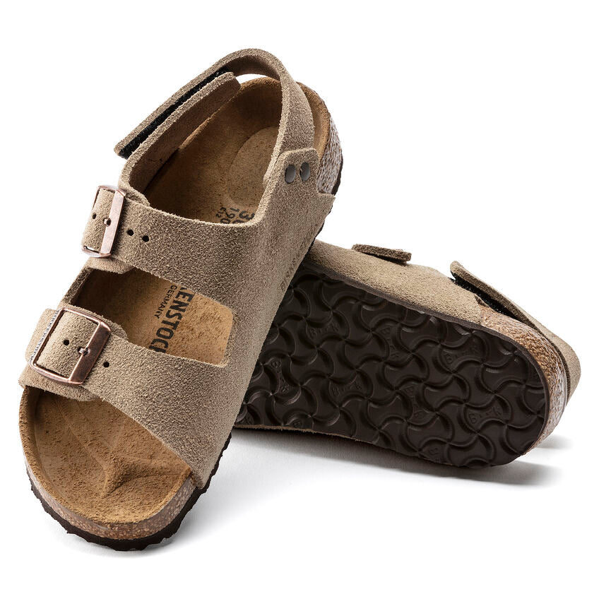 BIRKENSTOCK MILANO HOOK AND LOOP KID TAUPE SUEDE NARROW