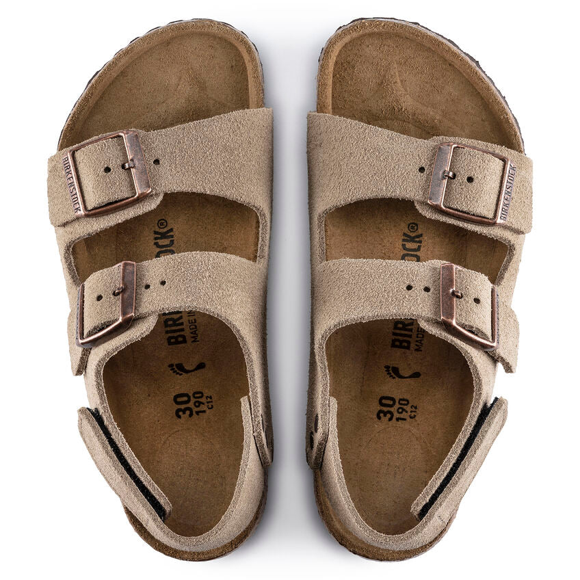 BIRKENSTOCK MILANO HOOK AND LOOP KID TAUPE SUEDE NARROW