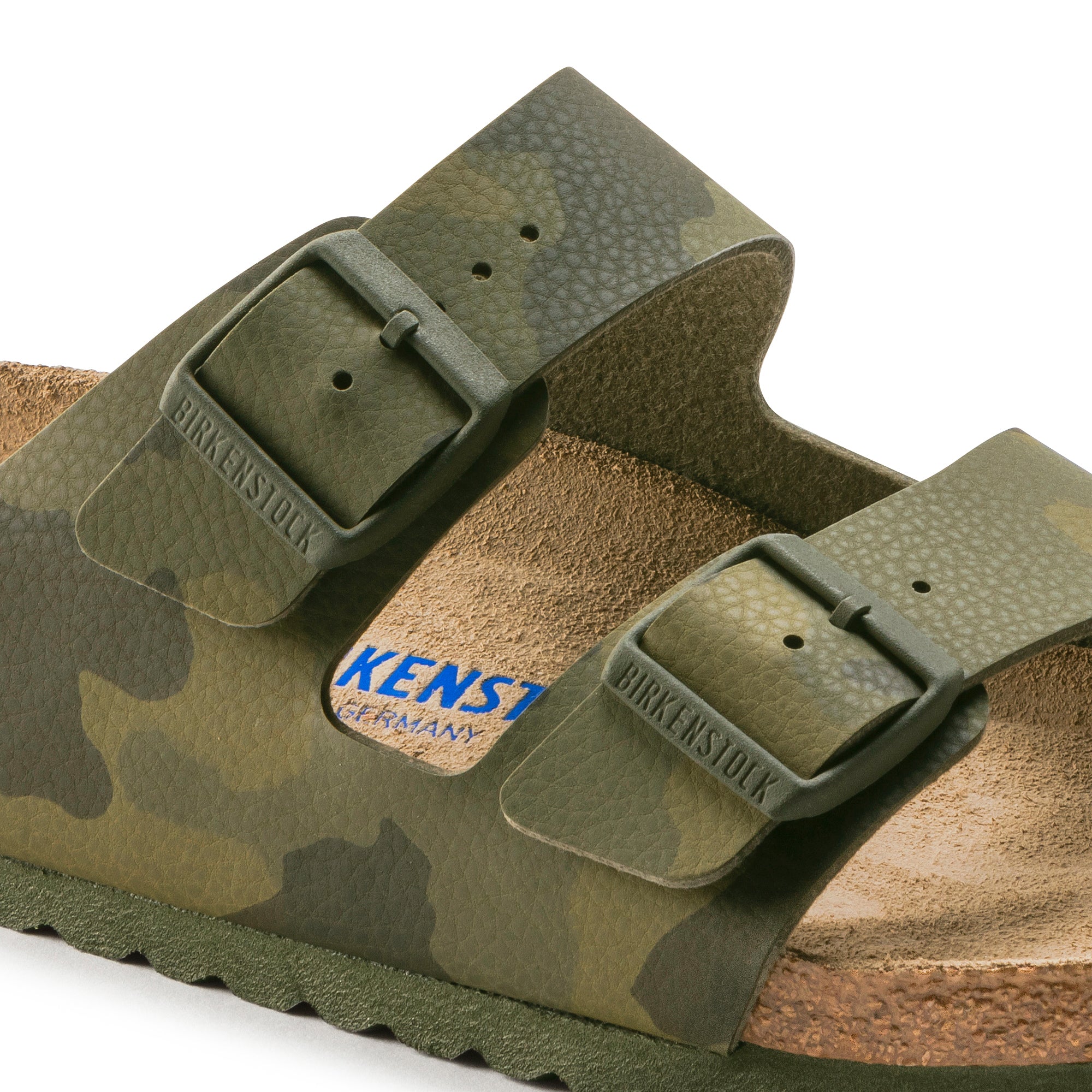 BIRKENSTOCK ARIZONA SOFT FOOTBED WHITE CAMO GREEN NARROW