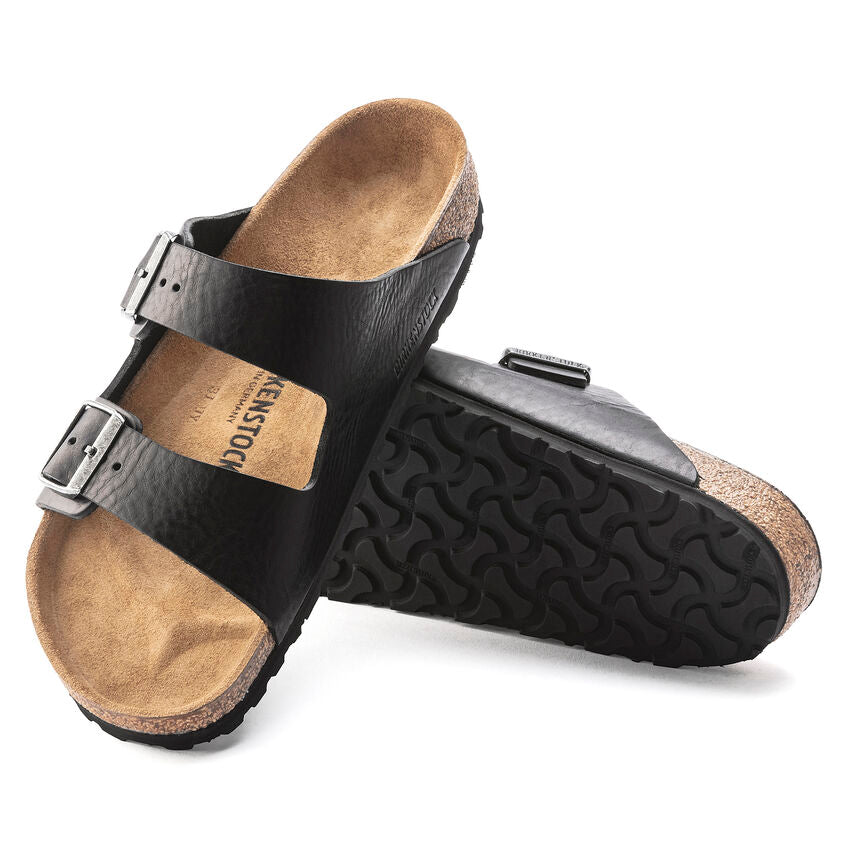 BIRKENSTOCK ARIZONA GRIP VINTAGE BLACK LEATHER REGULAR