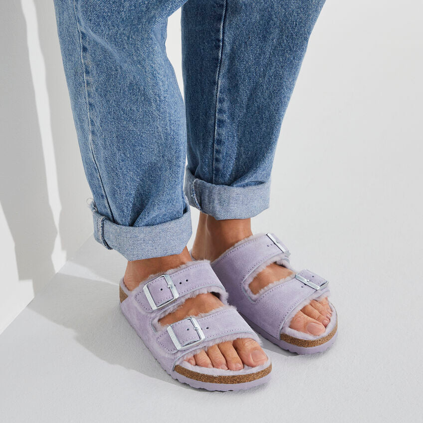 BIRKENSTOCK ARIZONA PURPLE FOG SHEARLING SUEDE NARROW