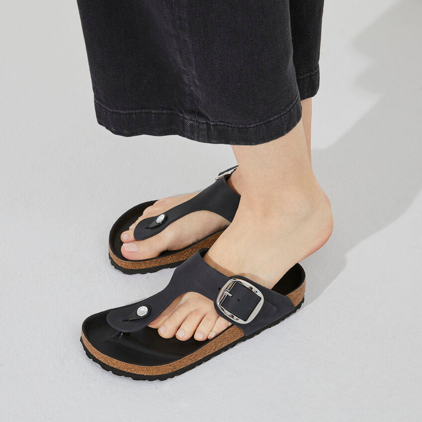 BIRKENSTOCK GIZEH BIG BUCKLE BLACK OIL LEATHER REGULAR