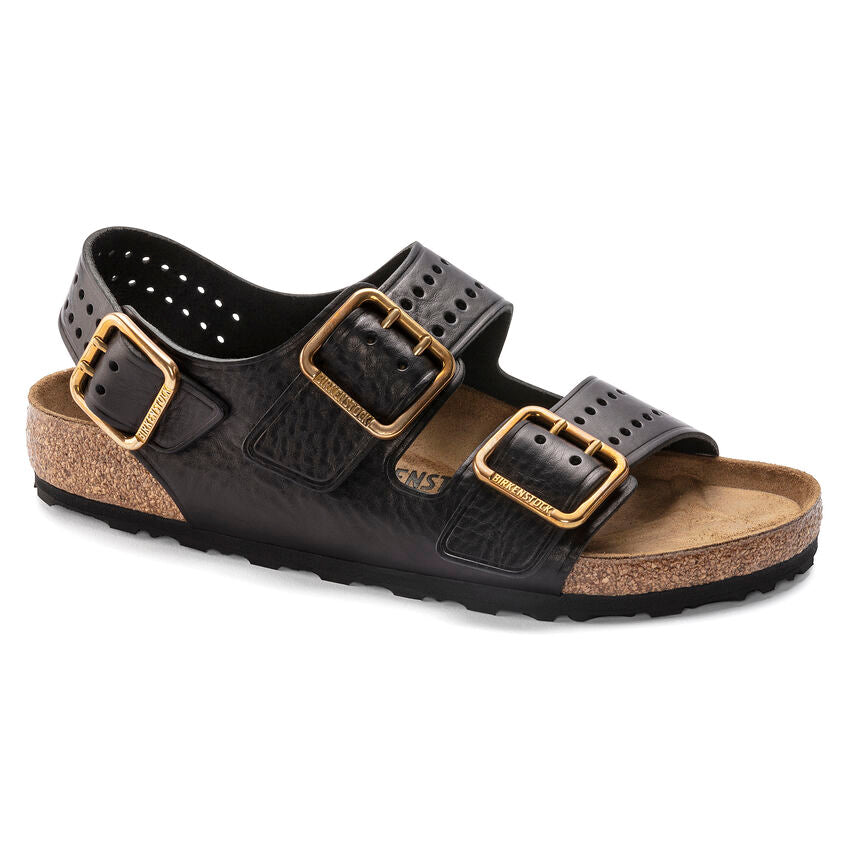 BIRKENSTOCK MILANO BOLD GAP VINTAGE BLACK LEATHER REGULAR