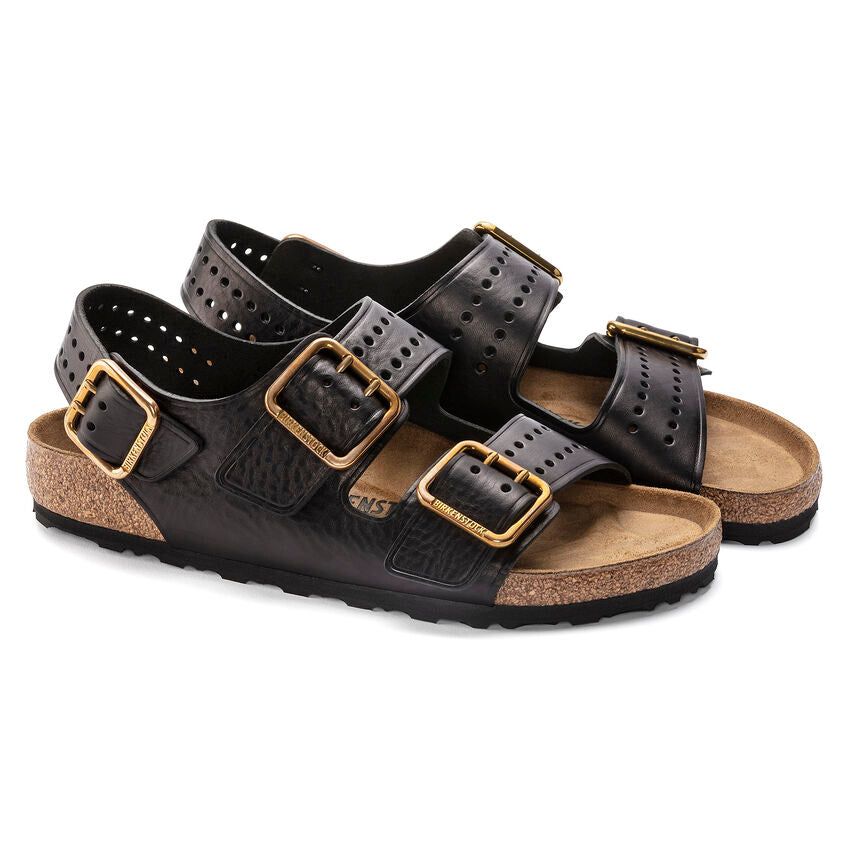 BIRKENSTOCK MILANO BOLD GAP VINTAGE BLACK LEATHER REGULAR