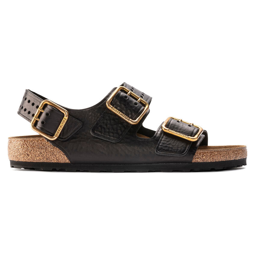 BIRKENSTOCK MILANO BOLD GAP VINTAGE BLACK LEATHER REGULAR