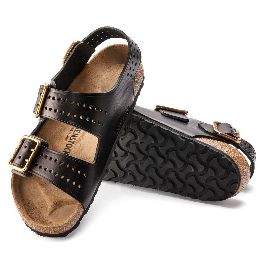 BIRKENSTOCK MILANO BOLD GAP VINTAGE BLACK LEATHER REGULAR