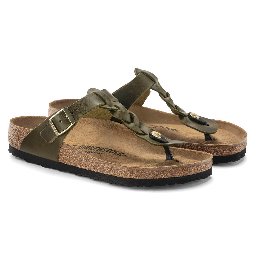 BIRKENSTOCK GIZEH BRAIDED GREEN OL OIL LEATHER REGULAR