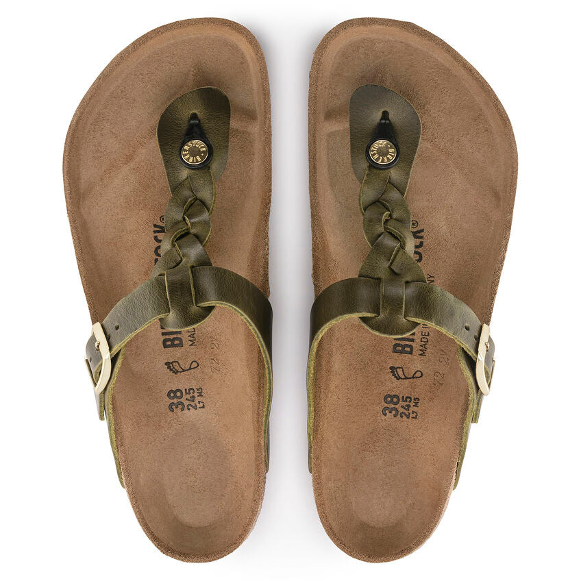 BIRKENSTOCK GIZEH BRAIDED GREEN OL OIL LEATHER REGULAR