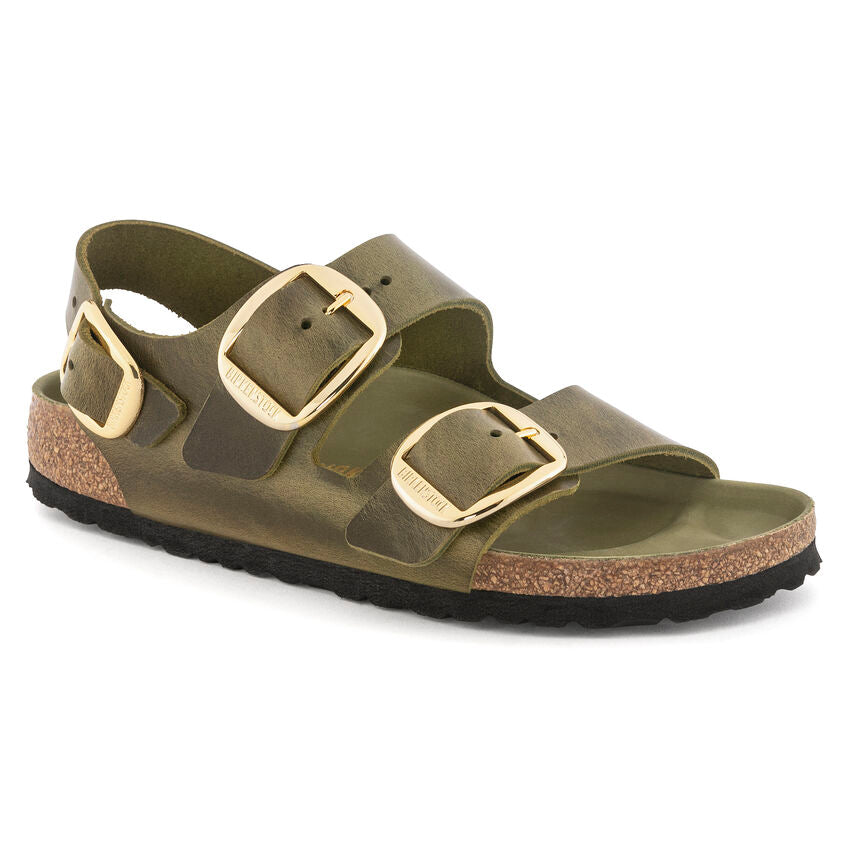 BIRKENSTOCK MILANO BIG BUCKLE GREEN OLIVE OIL LEATHER REGULAR