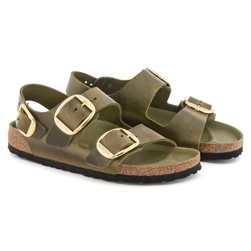 BIRKENSTOCK MILANO BIG BUCKLE GREEN OLIVE OIL LEATHER REGULAR