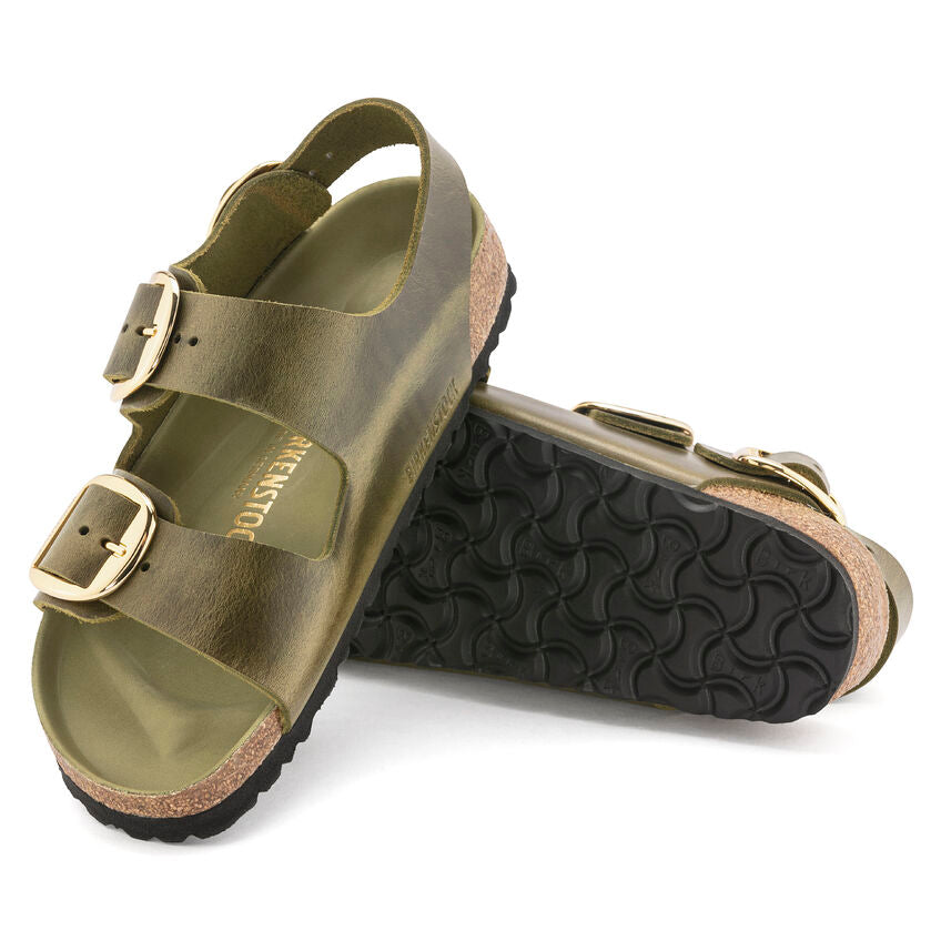 BIRKENSTOCK MILANO BIG BUCKLE GREEN OLIVE OIL LEATHER REGULAR