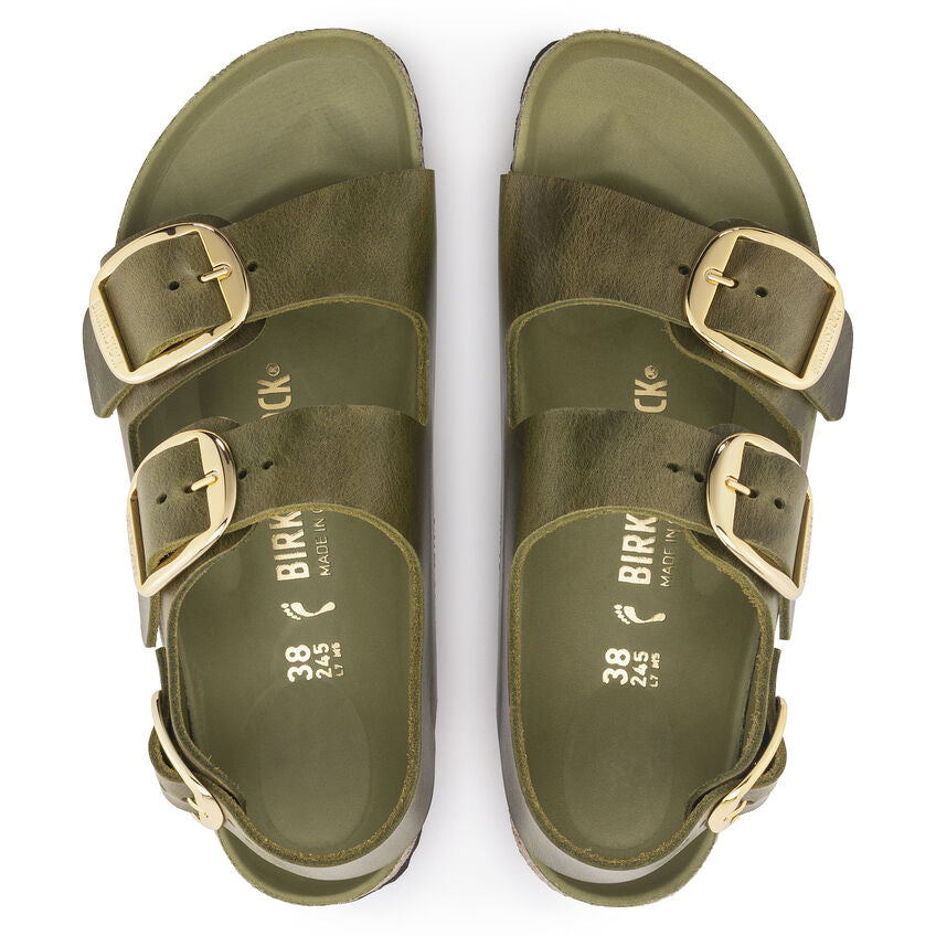 BIRKENSTOCK MILANO BIG BUCKLE GREEN OLIVE OIL LEATHER REGULAR